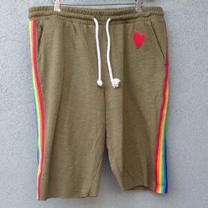Takepride Olive Green Shorts with Rainbow Stripe Embroidered Heart XXL